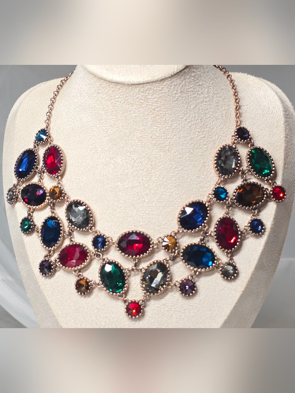 Cara New York - Multicolor Statement Bib Necklace - Elegant Crystal Gem Design
